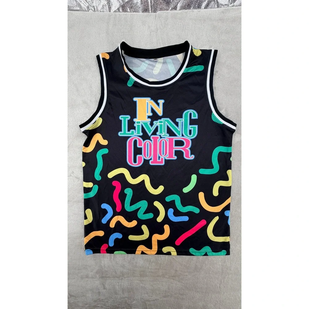 In Living Color Vintage Wayans 90s Basketball Jersey Black Multicolor Mesh Large